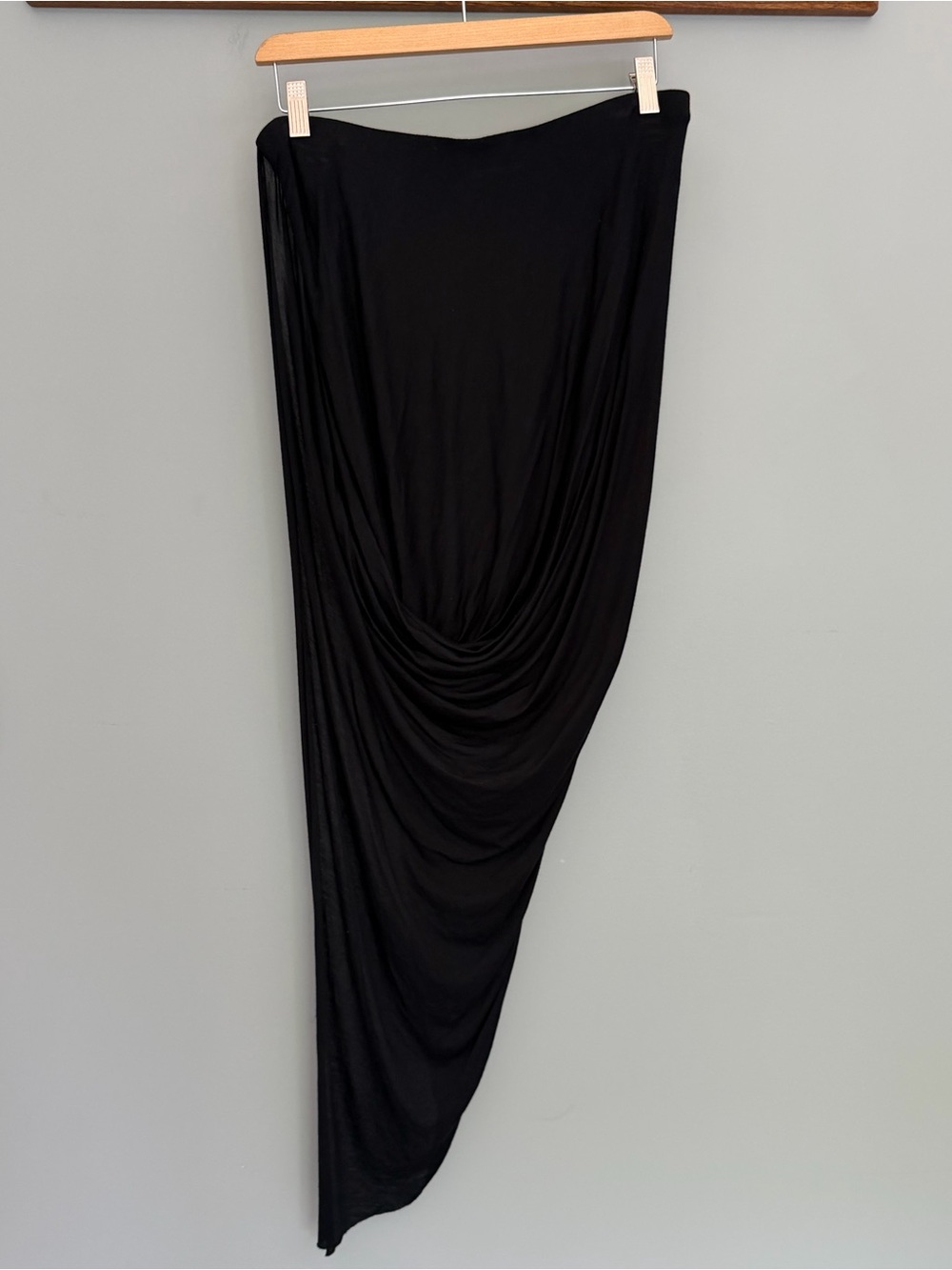 Helmut Lang Draped Asymmetric Faux Wrap Black Kinetic Jersey Skirt